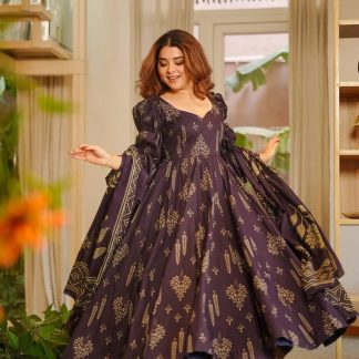 Sunayana Purple Cotton Anarkali Suit Set